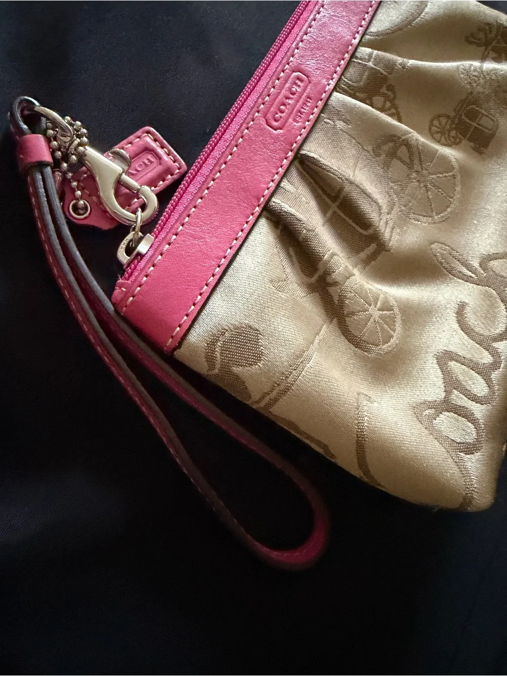 Coach Signature Canvas Wristlet with Pink Trim